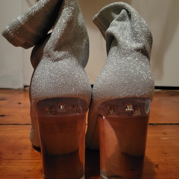 Aldo Silver Lovelyy Fabric Pull On Clear Heel Boot - Picture 6 of 10